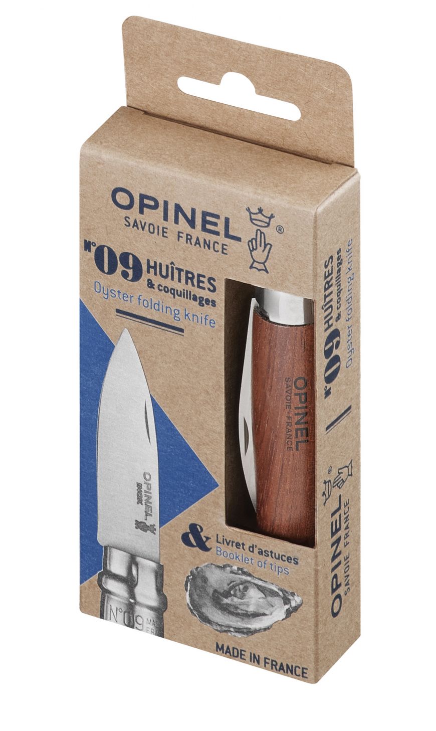 Cuchillo para ostras Opinel N°9 mango palo rojo
