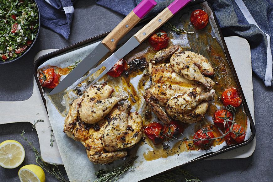 Tenedor Opinel N°124 para asado fuchsia