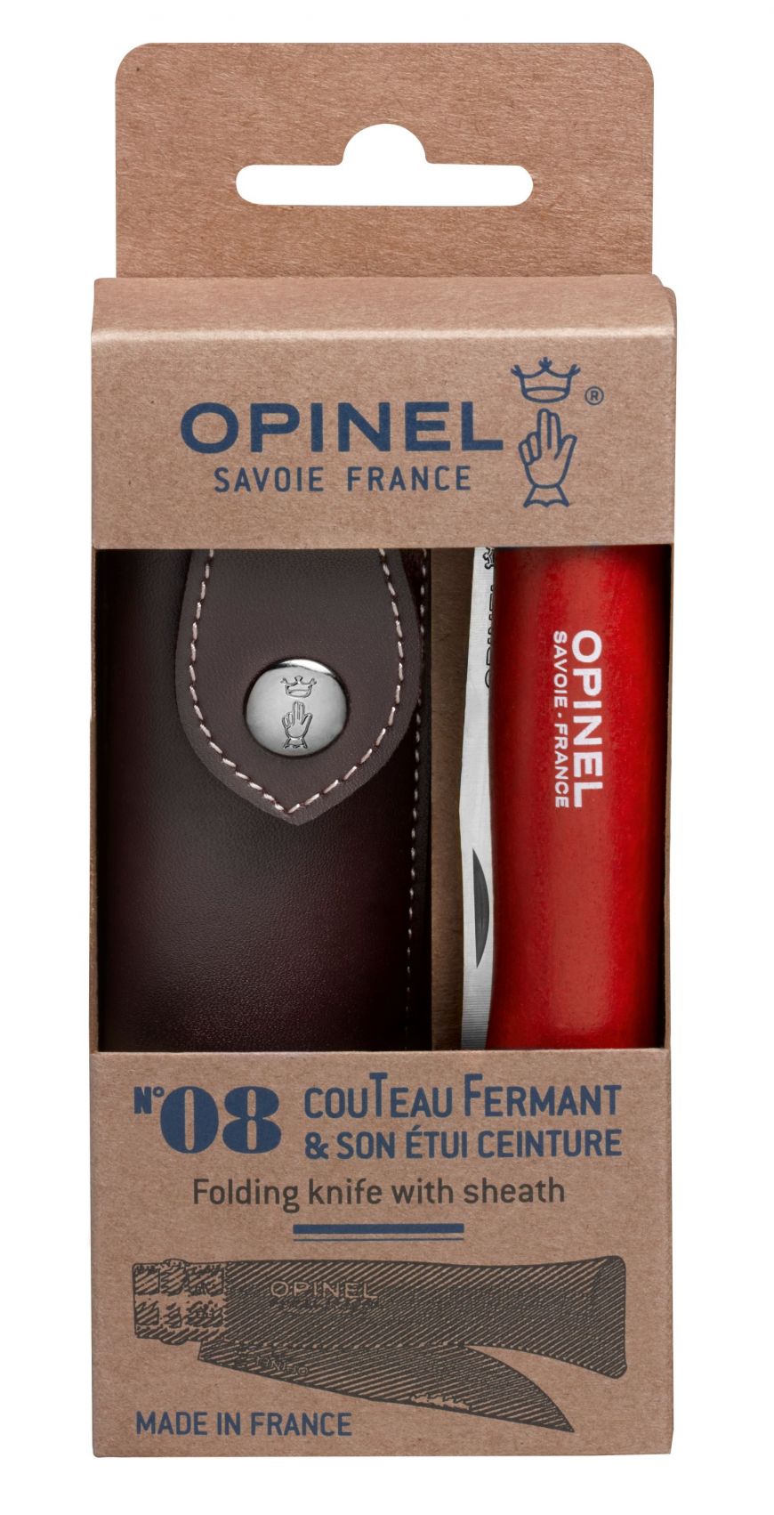 Cuchillo Opinel N°8 Trekking rojo con funda