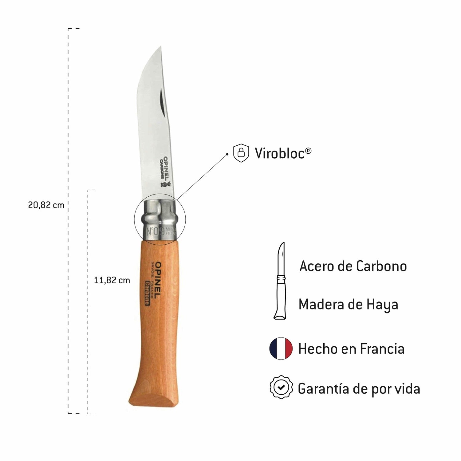 Cuchillo Opinel N°9 acero carbono