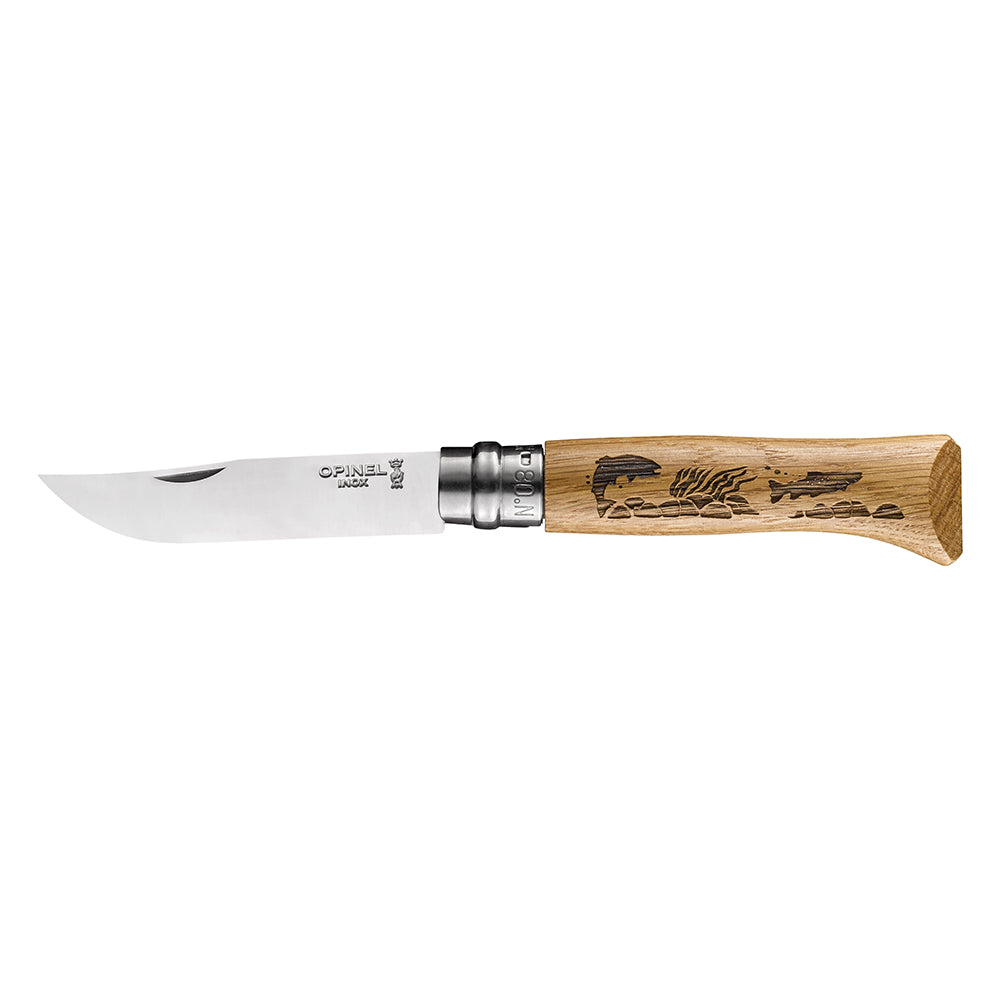 Cuchillo Opinel N°8 con grabado de truchas
