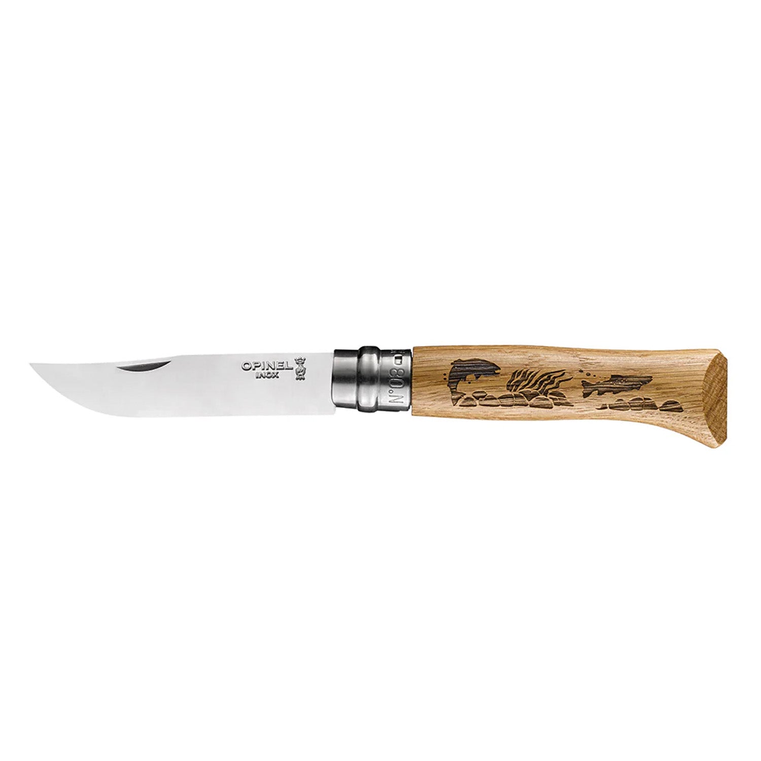 Cuchillo Opinel N°8 con grabado de truchas
