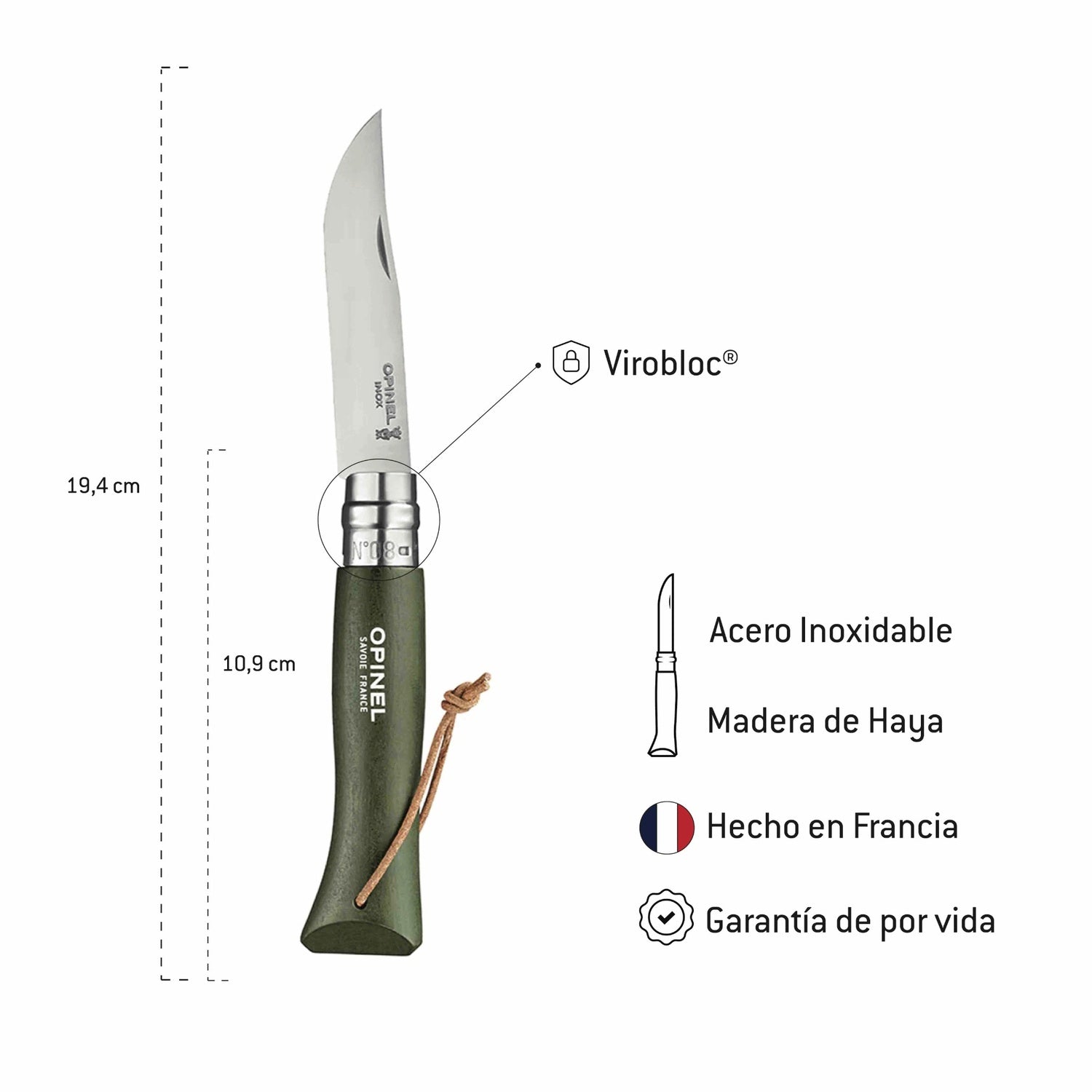 Cuchillo Opinel N°8 Trekking verde oscuro