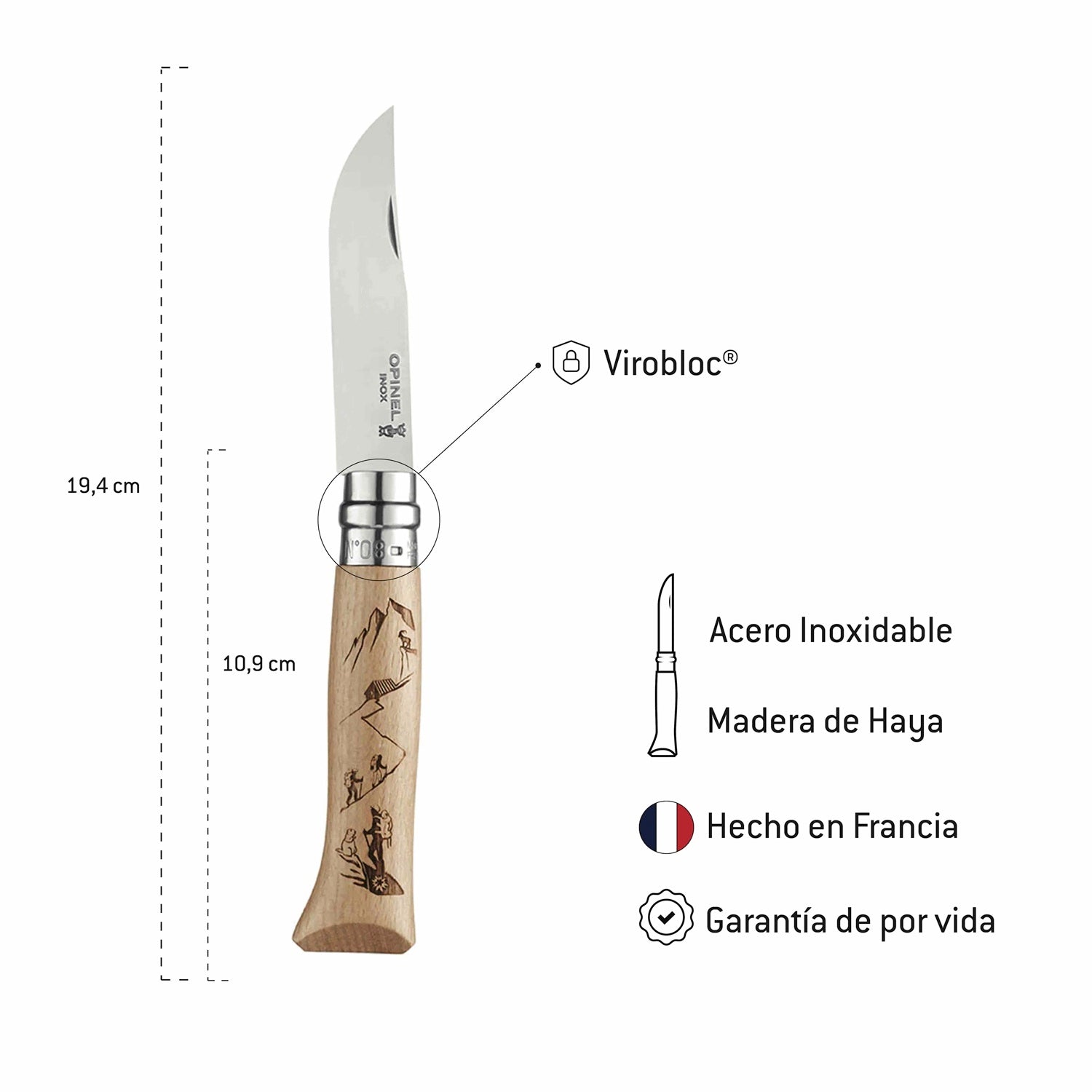 Cuchillo N°8 con grabado de montaña
